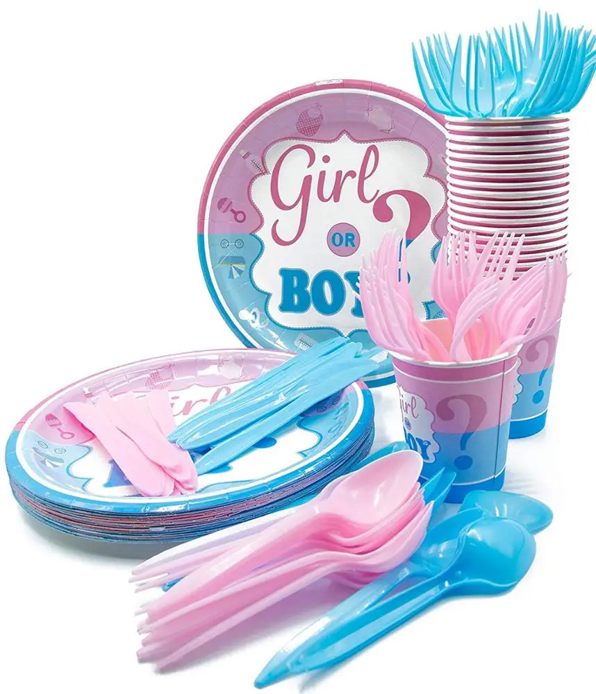 Partycool, это мальчик, это девочка, мальчик или девочка, конфетти, воздушные шарики, тарелки, чашки, пол, Репродукция для детского праздника, набор принадлежностей для вечеринки