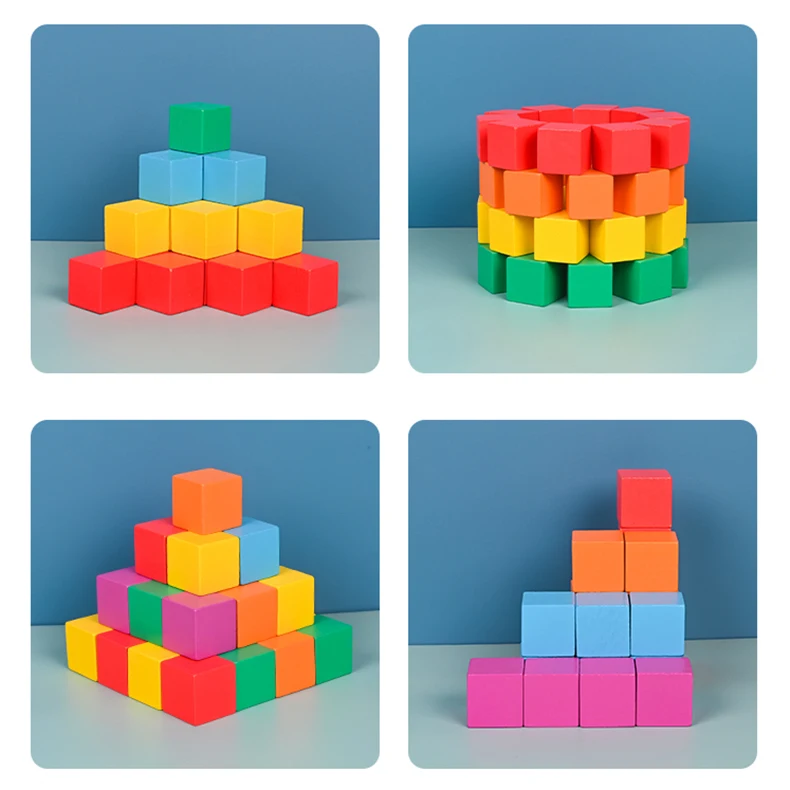 Wholesale Wooden Blocks Toy Children DIY Stacking Blocks Toy Colorful Cube Building Blocks Toy