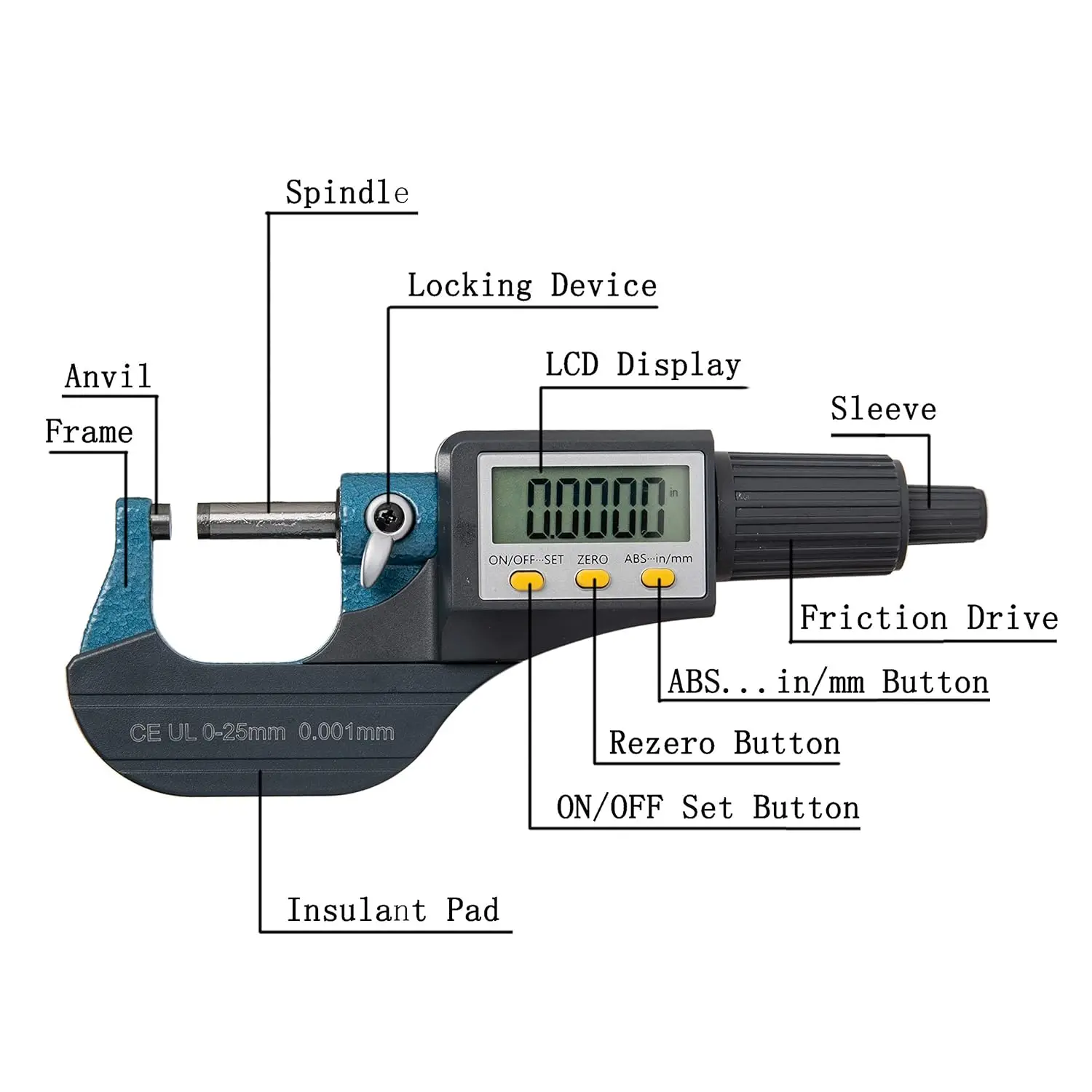 Peaktop  Micrometer Digital Outside Micrometer 0-25mm/ 0.001mm High Precision Electronic Digital Micrometer