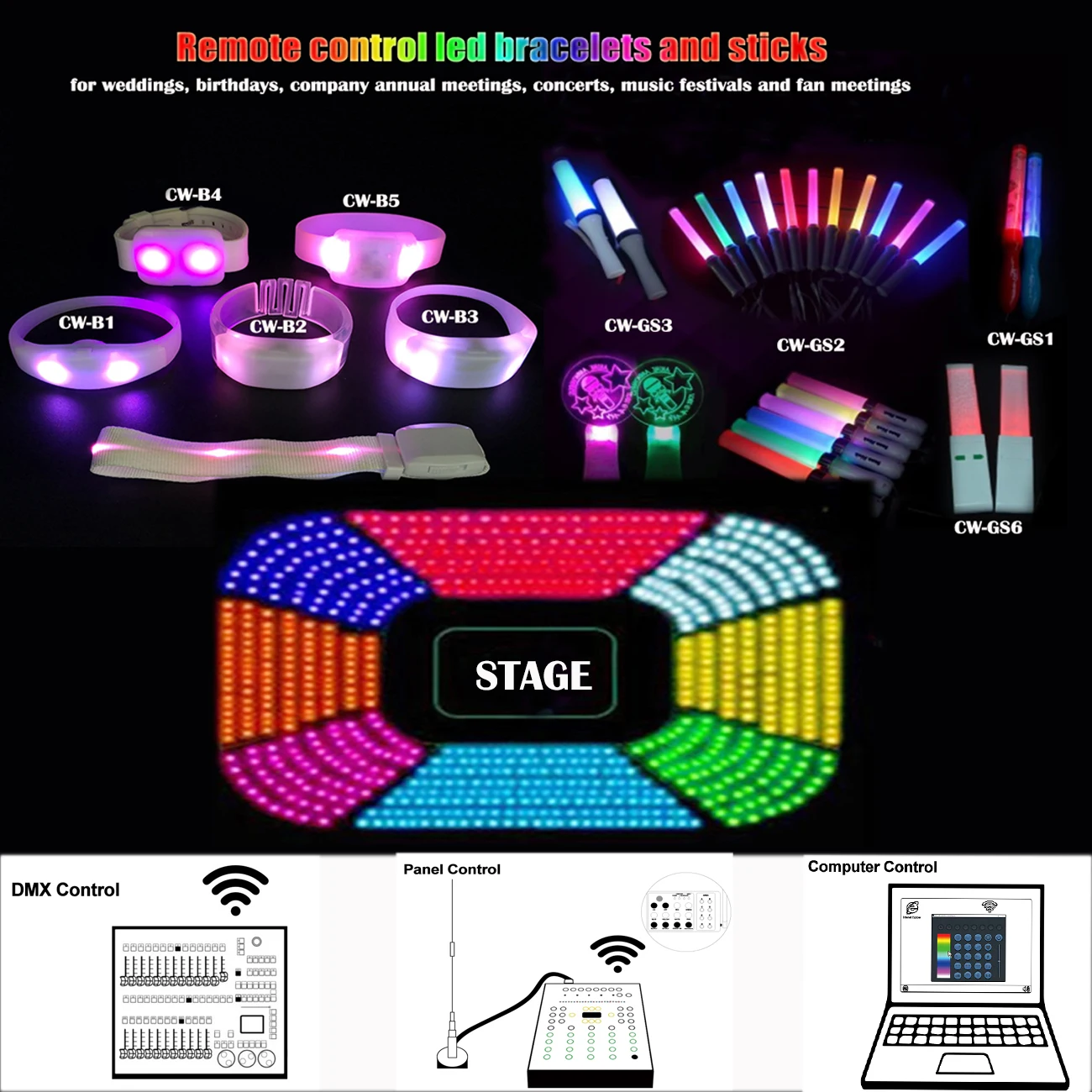 2024 Chinawill 11Lights Glow Bracelets Led Wrist Band Pulsera Led Dmx Control Light Up Bracelets Festival Led Wristbands