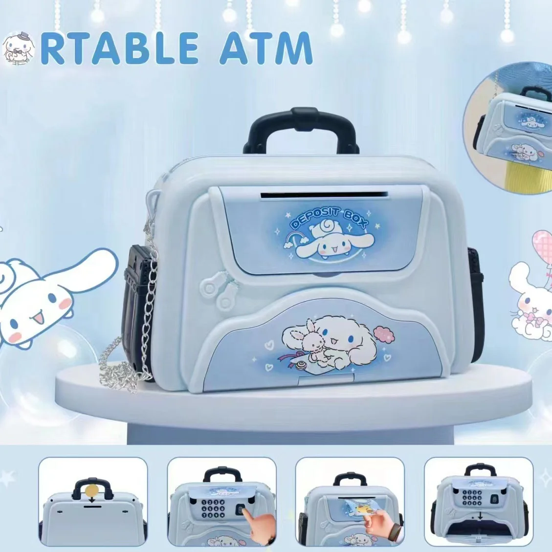 Kids Portable Handbag Code Case ATM Cartoon Sanrioes Cinnamoroll Piggy Bank with Music