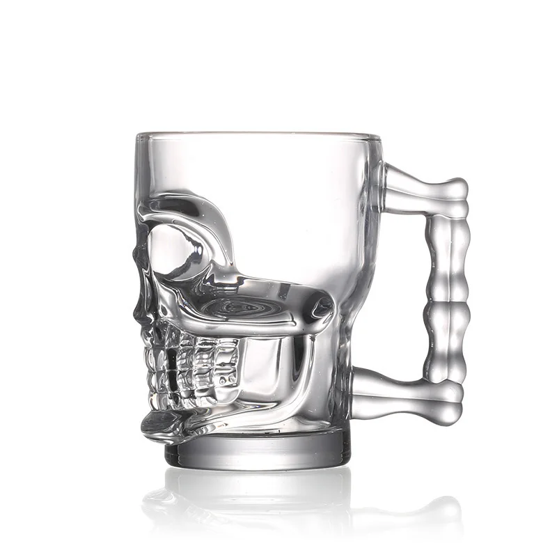 
Custom Logo Acceptable Blank Wholesale 500ml Skull Shape Beer Mug Beer Glass Beer Stein with Handle 