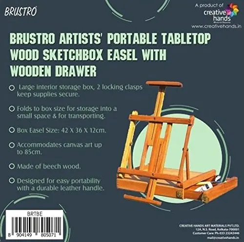 Brustro Artists Portable Tabletop Wooden Sketchbox Easel with Drawer