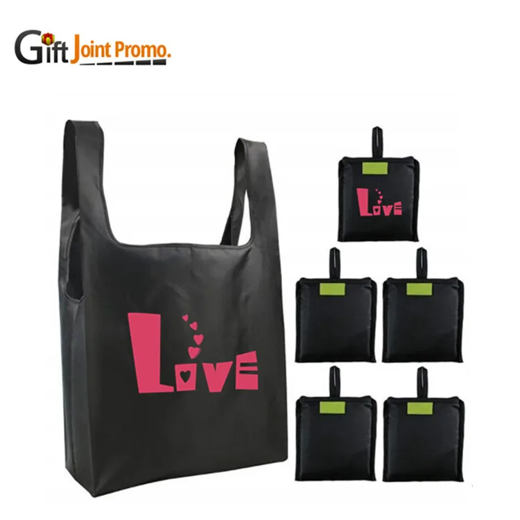 Wholesale polyester foldable shopping bag reusable shopping bags foldable tote bag in polyester