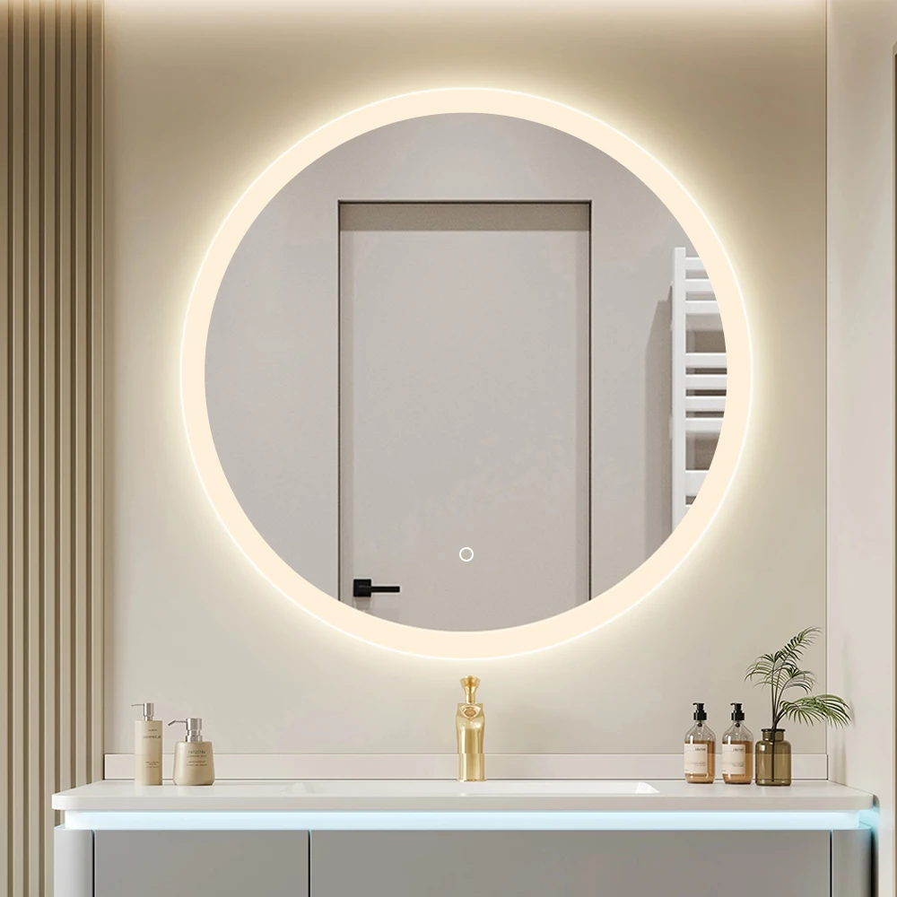 Factory wholesale smart hotel lighted round mirror anti fog wall bathroom led mirror with music features bath mirrors