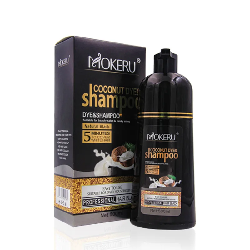 Herbal Harmless Permanent Black Hair Dyeing Shampoo For White Hair 500ML Mokeru Colourful Dye Shampoo