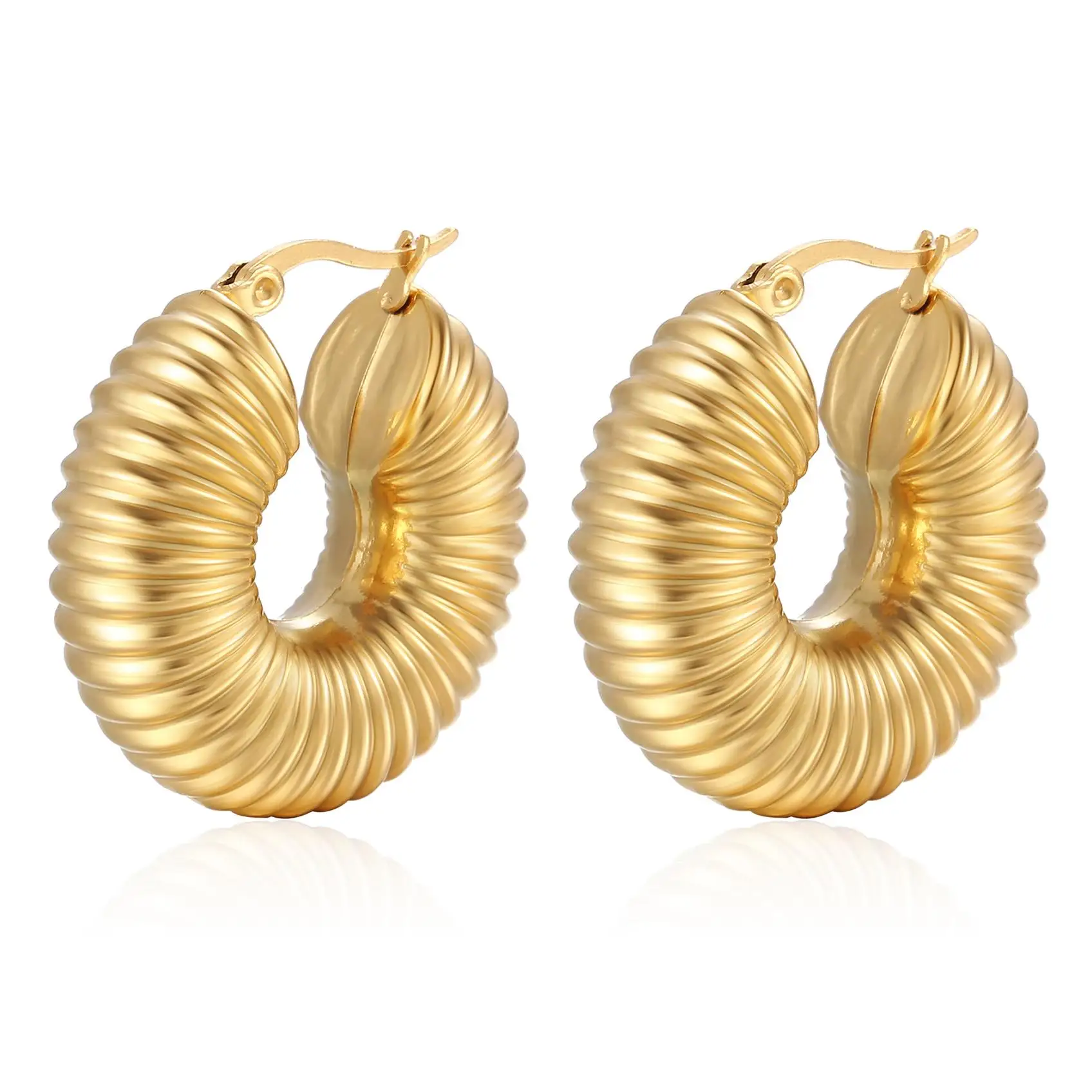 Stainless Steel AlloyHoop Earrings Seed Bead Chunky Indian Traditional Bridal Moon Sublimation Blanks Laminated Gold Earrings