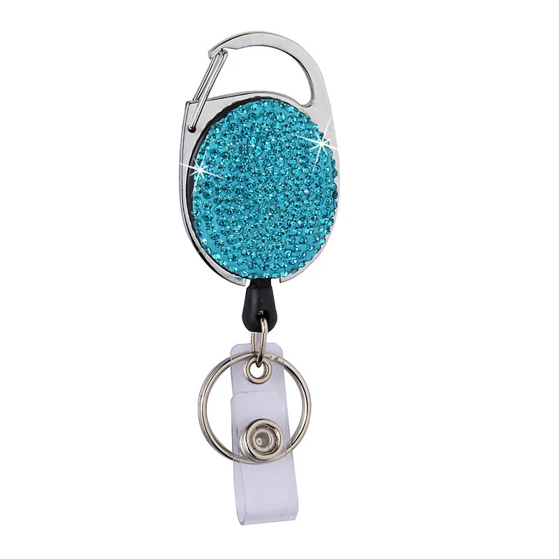 Business gifts Retractable Badge Holder fancy Bling Rhinestones Badge Reels ID Name Badge Reel with Belt Clip
