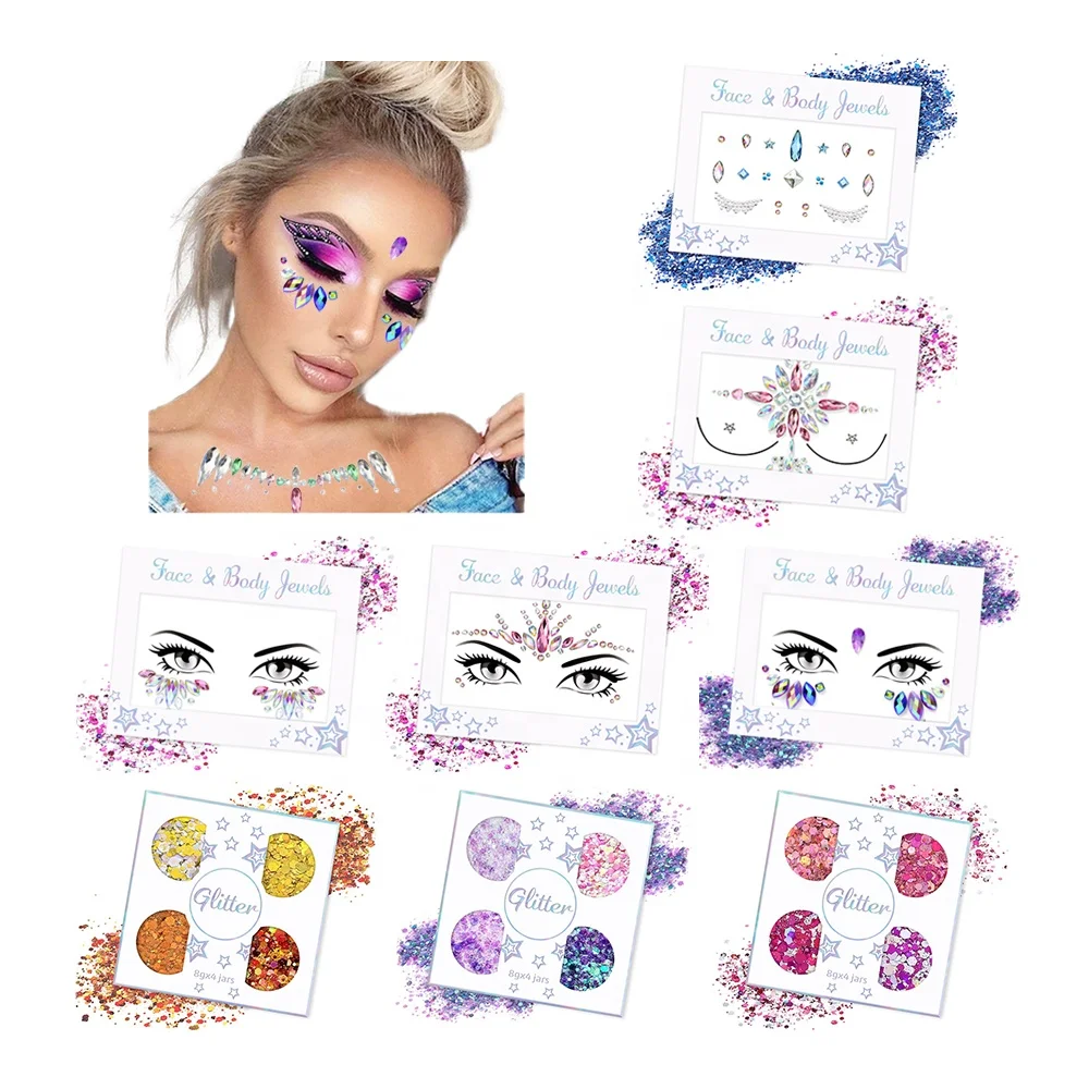 Custom Bindi Temporary Tattoo Face and Body Gem Stickers Adhesive Rhinestones Crystal Face Jewels for Festival Party
