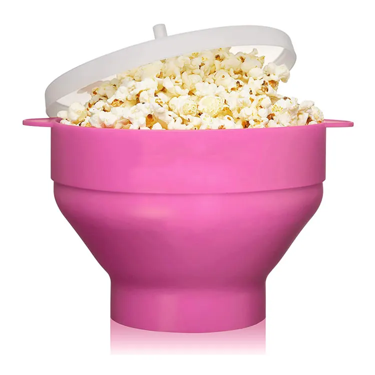 Customized Food Grade Colors Collapsible Silicone Rubber Popcorn Bucket With Lid Microwave Popcorn Popper Maker