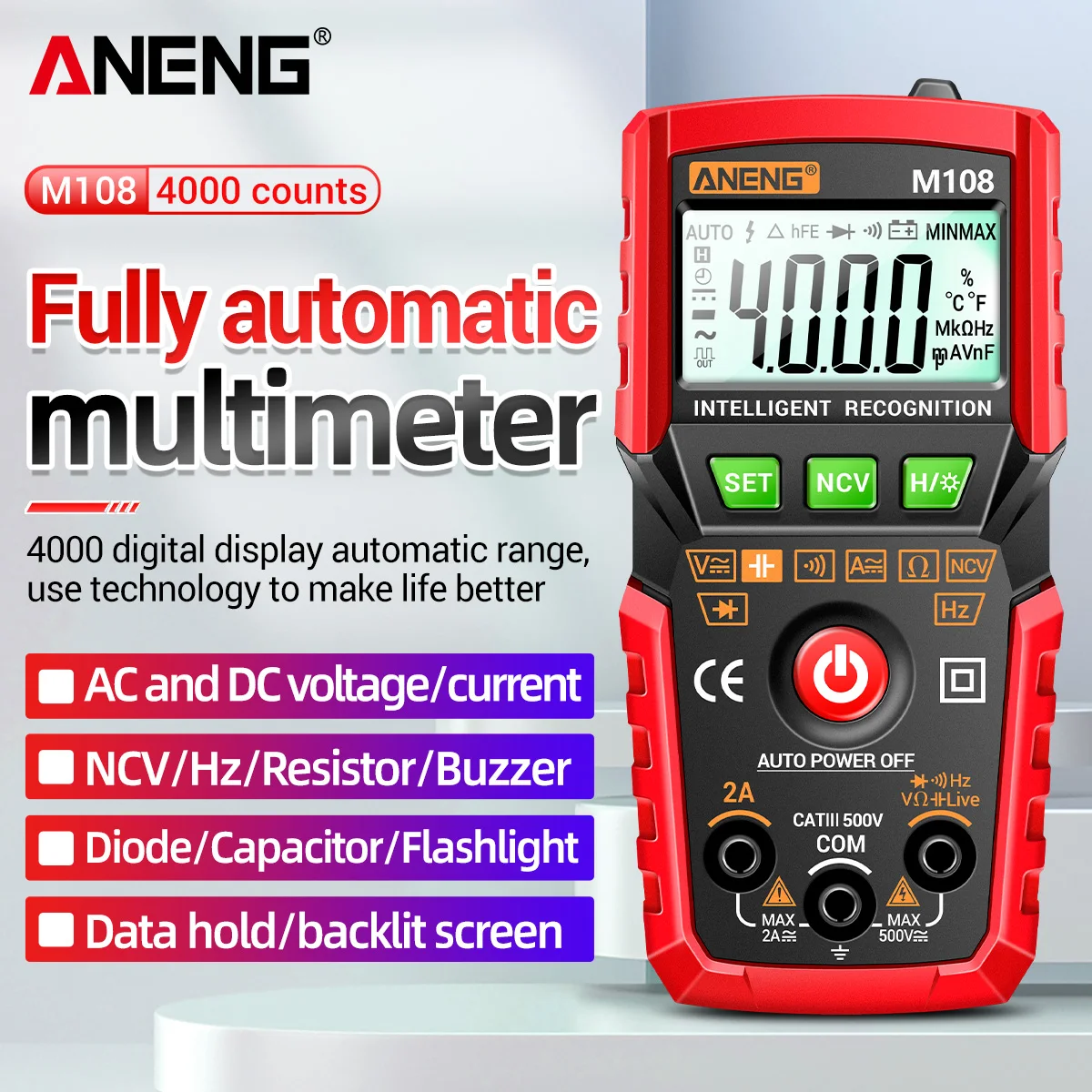 ANENG M108 Mini Digital Multimeter 4000 count Auto tester digital multimeter profesional testeur electrique multimetro test