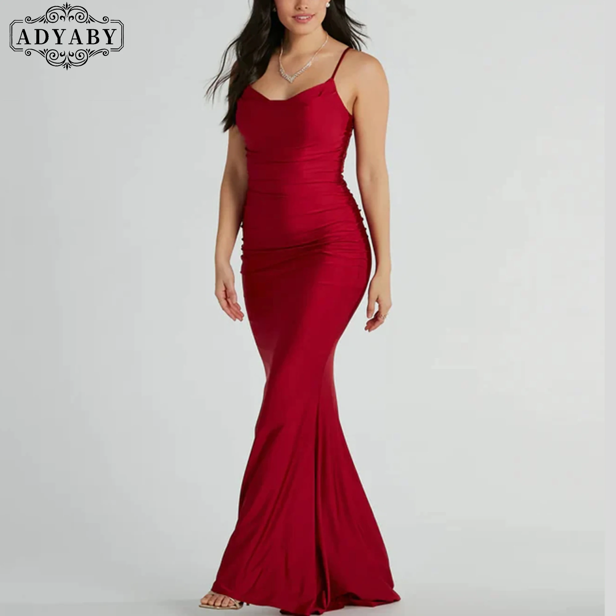 ADYABY Custom women Elegant clothing Lady Fashion Dinner prom long Evening Dresses  Lace Sequin Back Mermaid Formal Dress