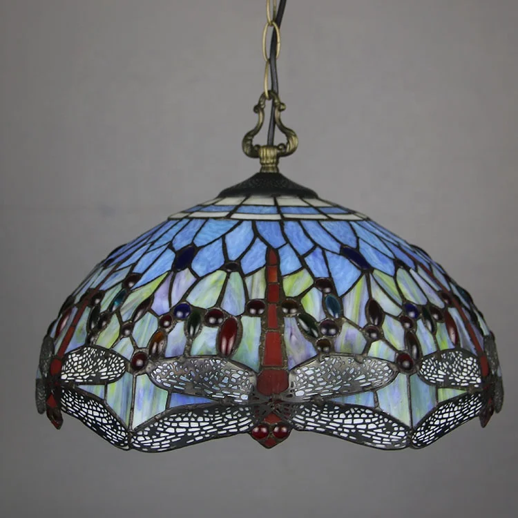 LongHuiJing Mediterranean Tiffany Stained Glass Pendant Lights Vintage Hanging Lamp for Dining Room Kitchen Light Fixtures Home