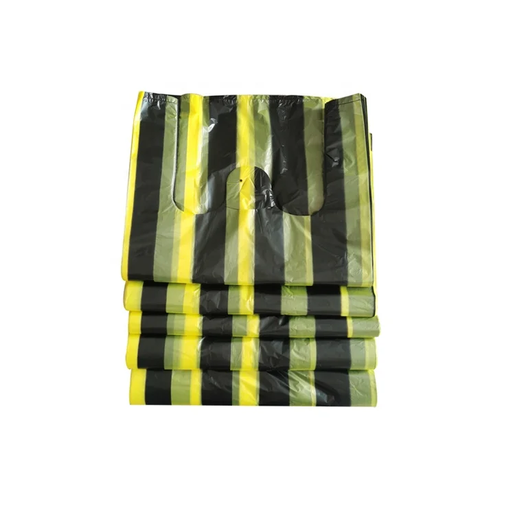 angola hdpe striped t shirt bag bags with bee print logo