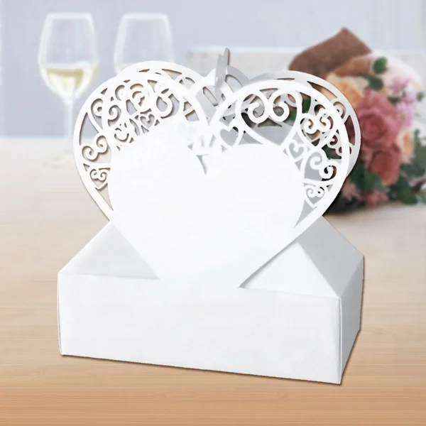 Fancy design laser cut heart shape wedding candy box