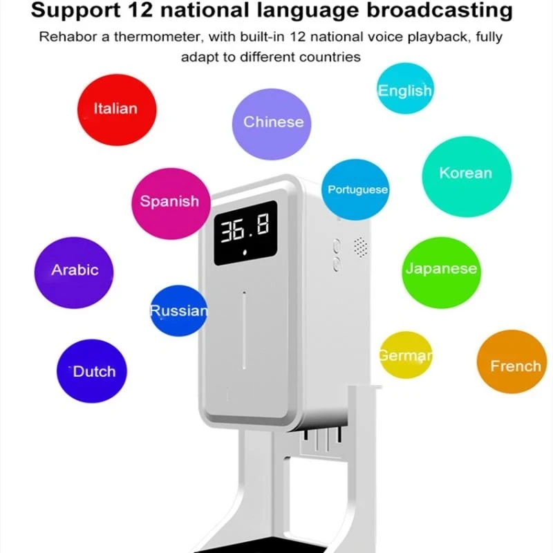 Wall Mounted Body Temperature Measurement Alarm Auto Disinfect Liquid Spray Hand Sanitizer Soap Dispense With USB Rechargeable