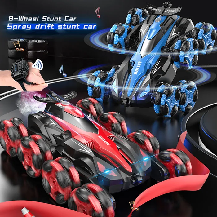 8 Wheel 2.4ghz Double Sided Dual Remote Control Car 4wd Deformation Climbing Racing Spray Drift 360 Stunt Rc Car Toy