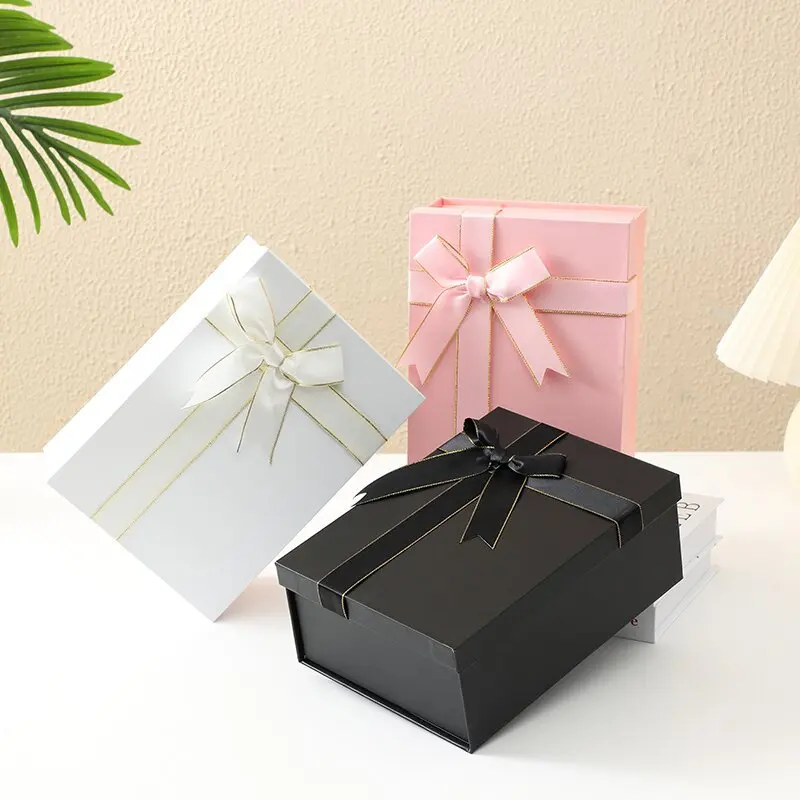 Wholesale ribbon bow Luxury Book Style Gift paper packaging  shoe clothes Folding cover Packing gift boxes
