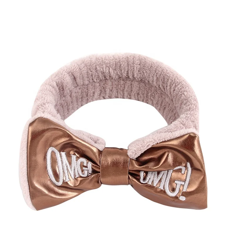 Hot sale OMG hairband shiny bow knot headwrap make up plush headpiece