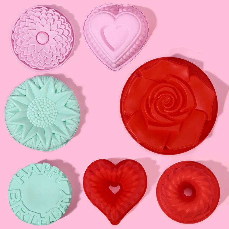 Food grade Rose Flower Heart silicone Molds cake pan kitchen DIY pastry tools high temperature resistant Baking Trays Pan