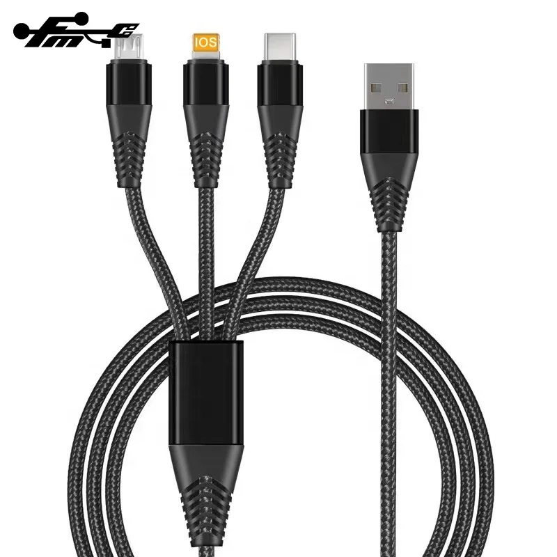 6A fast charging cable 3 in 1 USB data Cable For Android Type C for iphone braided cable