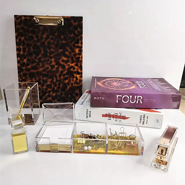 Custom Logo Manufacturer Table Decorate With Calculator Acrylic Office Table Stationery Set