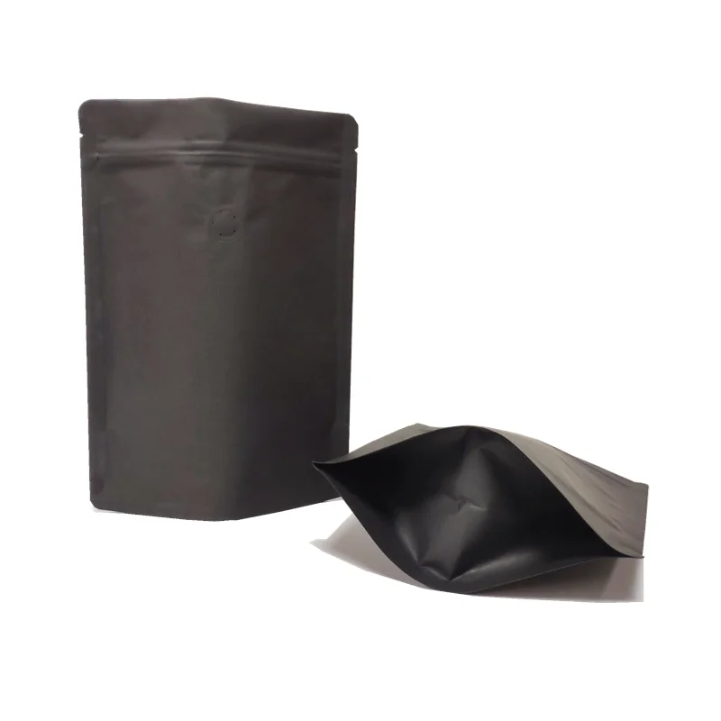 8oz stock black kraft paper stand up zipper pouch bag for coffee