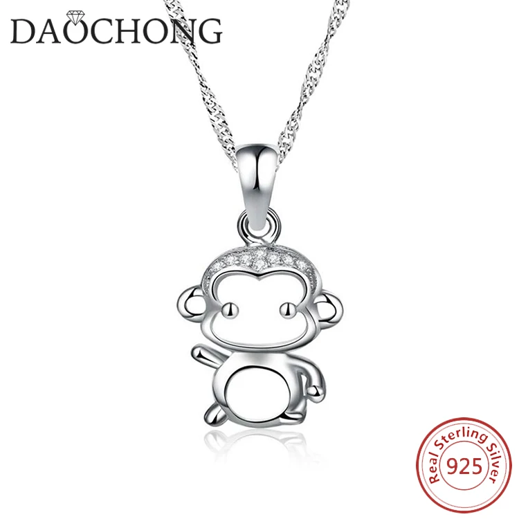 Women Fashion 925 Sterling Silver Monkey Charm Pendant Necklace