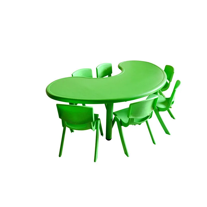 moon shape  plastic child study table and chair set for kindergarten kids furniture