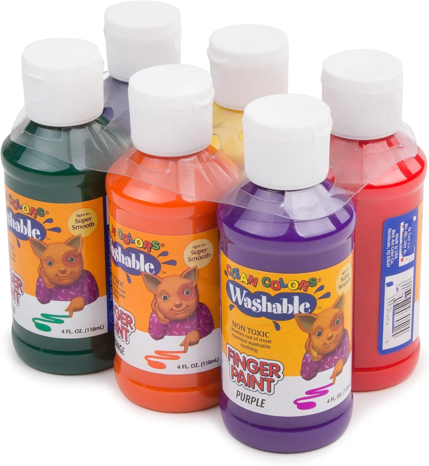 6 Pack 4 Fl Oz /120ml Clean Colors For Arts Crafts Premium Kid-Safe For Paper Poster Board Canvas Washable Finger Paints Set