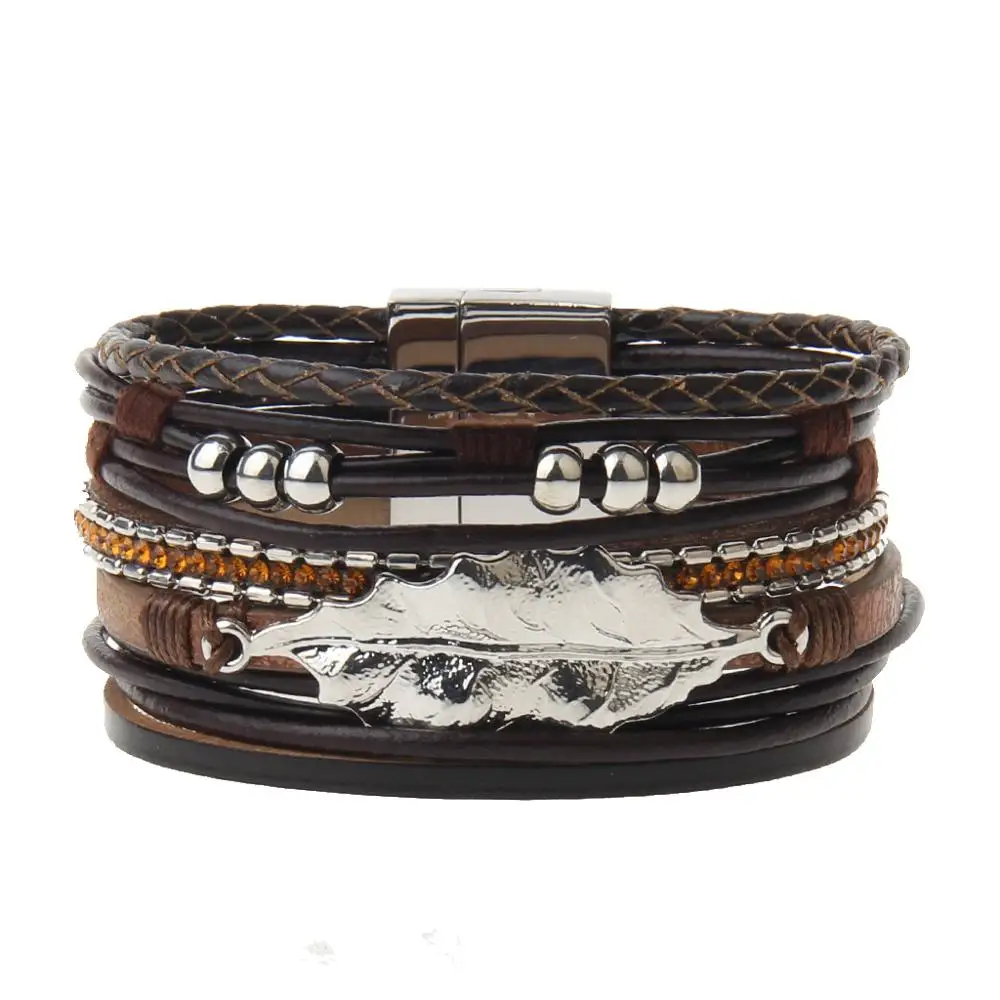 2019 Christmas Gift Magnetic Clasp Charms Wrap Bracelet Genuine Leather