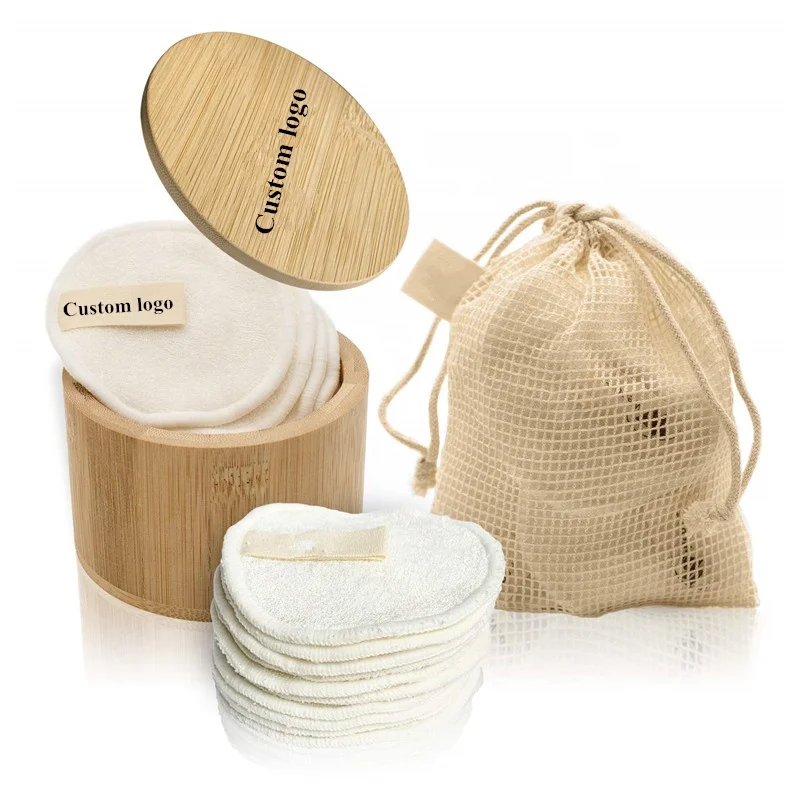 Биоразлагаемые Моющиеся Многоразовые салфетки для снятия макияжа с логотипом на заказ, круглые органические бамбуковые хлопковые салфетки для снятия макияжа