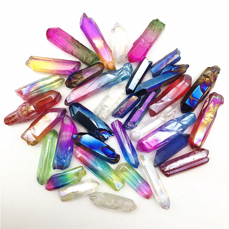 Natural Aura Quartz Rainbow Clear Quartz Crystal Wand Point Specimen