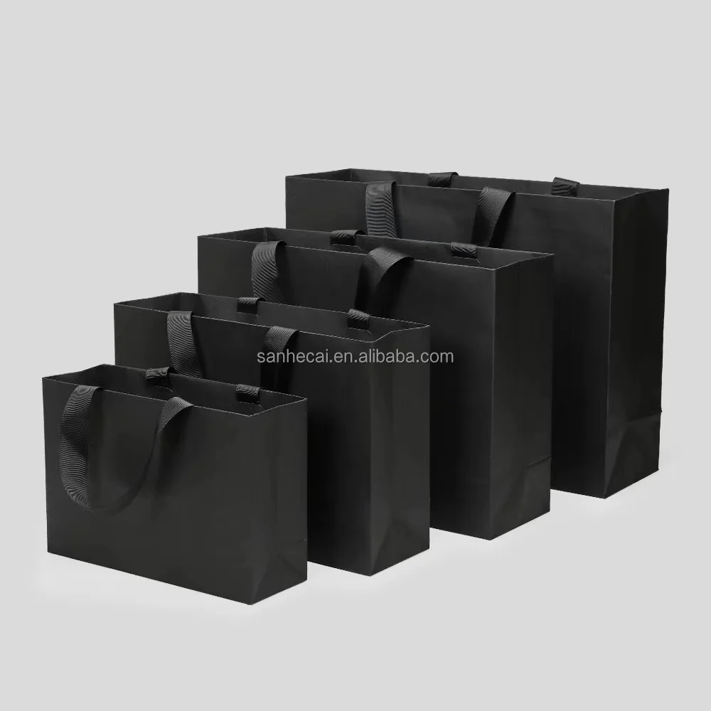 Modern Luxury Black Die Cut Kraft Paper Bags Wholesale for Clothing Perfume Jewelry Packaging Custom Logo Included