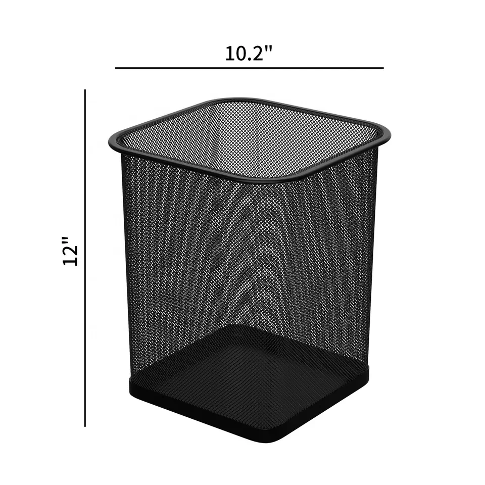 High Quality Office Bedroom Metal Wire Mesh Garbage Square Waste Bin for Home