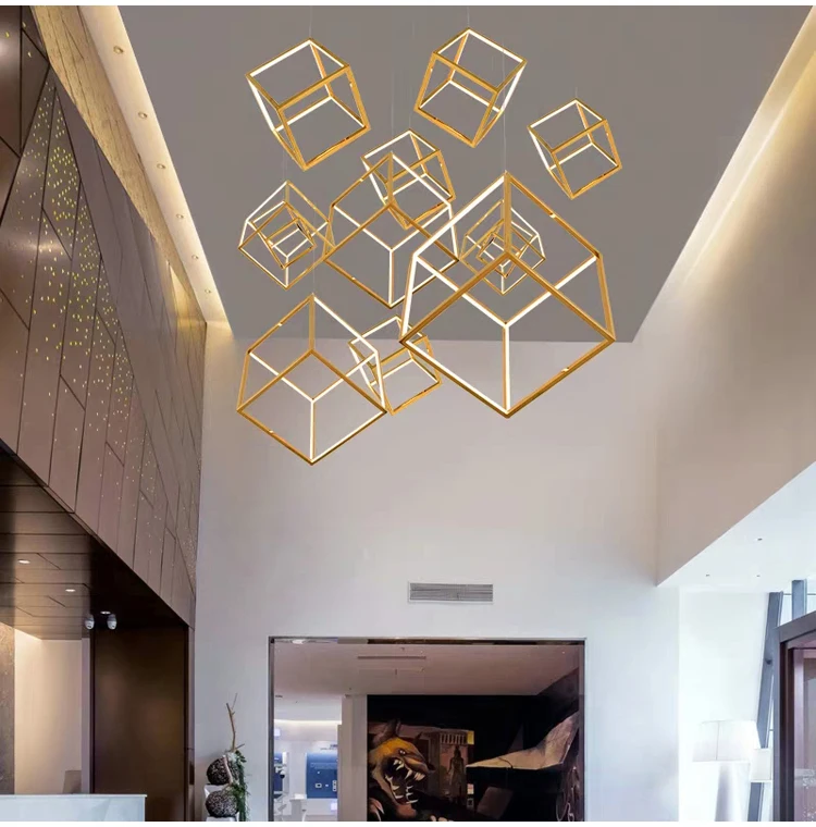 Modern LED Square Stainless steel gold luxury home decor Pendant lamp Chandelier