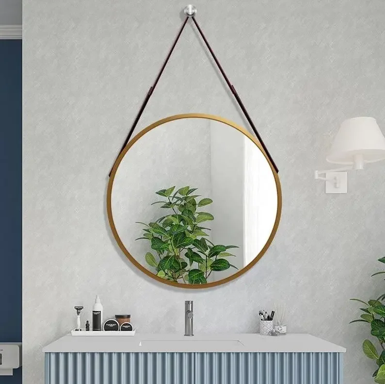 Custom modern big round circle gold metal framed wall mirror cheap traditional bath hanging vanity wall decor mirror miroir