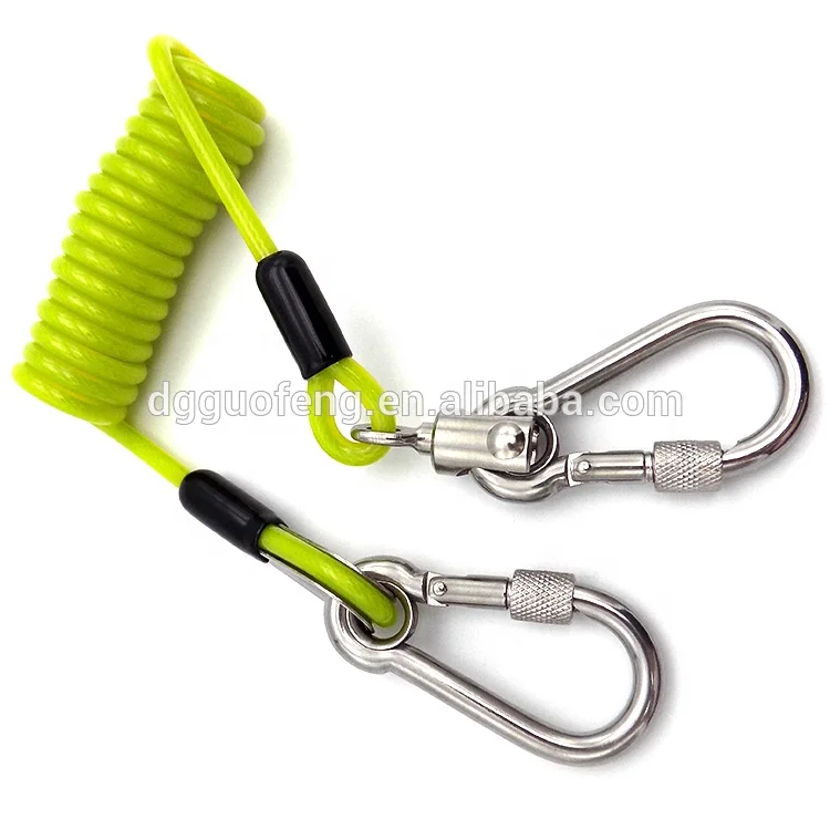 5.0mm steel wire rope coated PU spring tools safety stainless coil lanyard