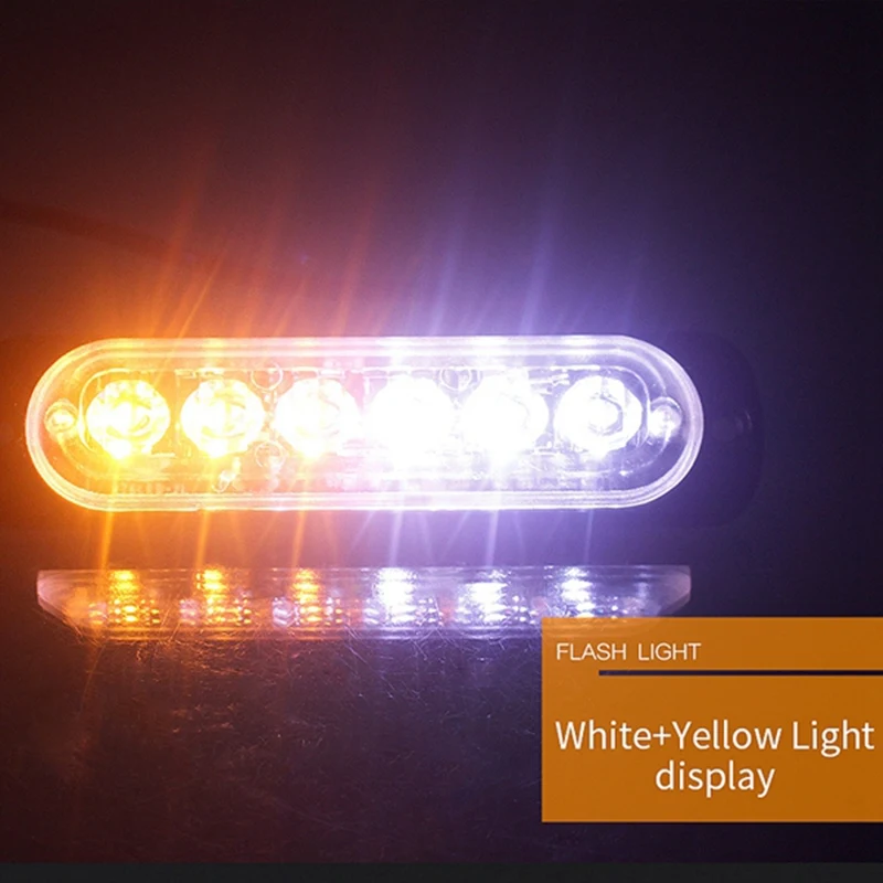 Amber White 6 LED Side Marker Strobe Lights Flash Emergency Warning Hazard Grille Surface Mount Light