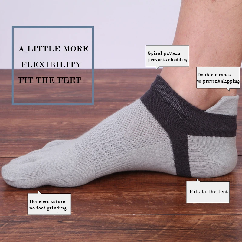 Custom Men Summer Mesh Breathable Casual Cotton Five Finger Ankle Athletic Toe Socks