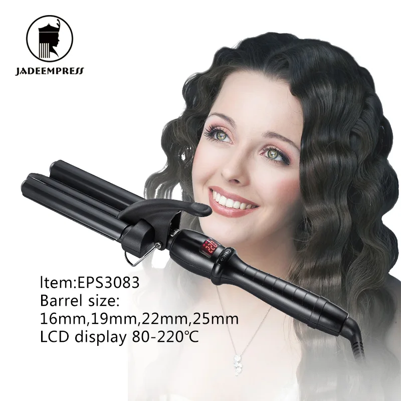 Home use three barrel ceramic electric LCD curling iron hair curler with triple barrel hair waver curl hair