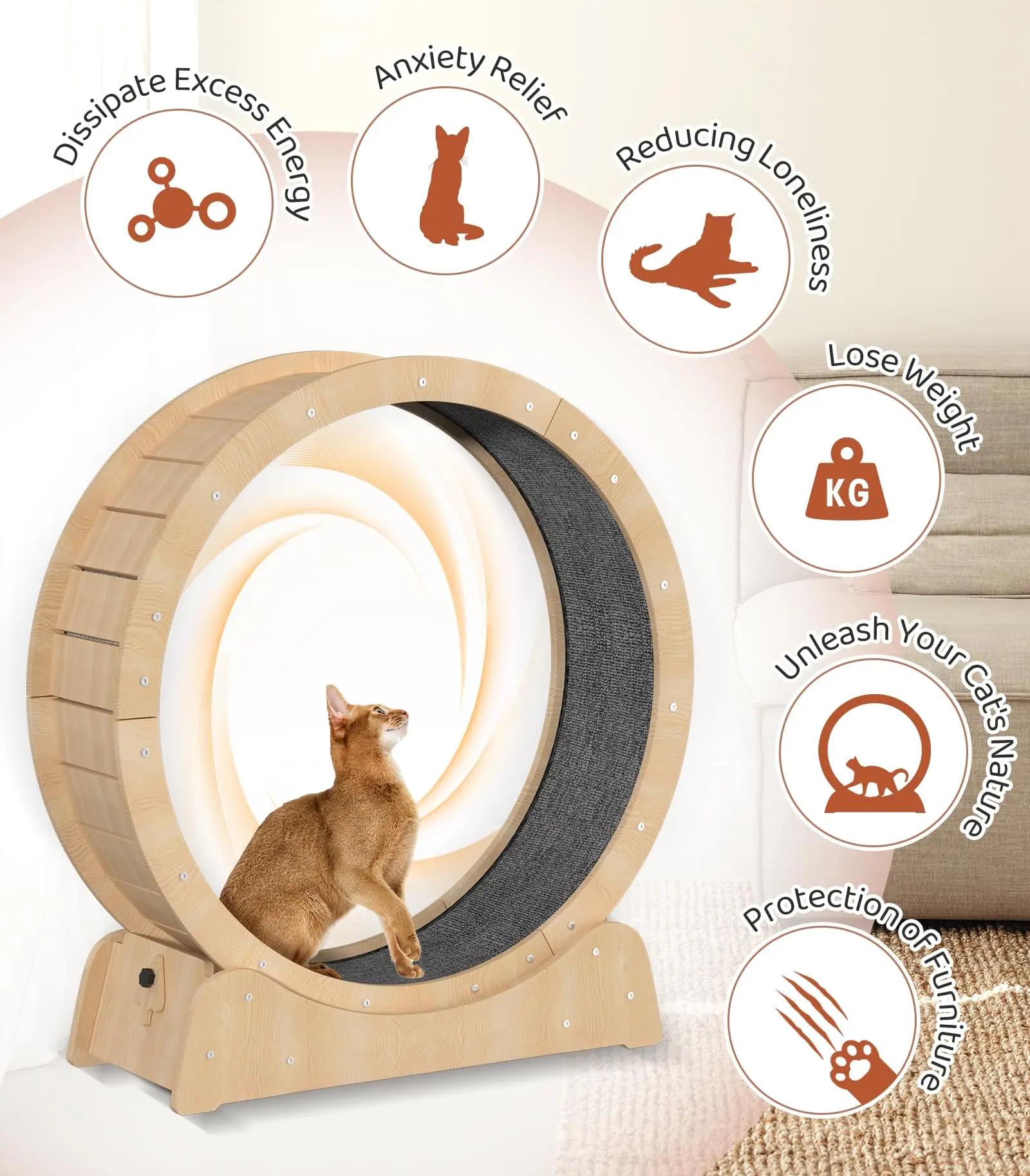 Large Cat Treadmill Exercise Wheel Locking Mechanism Nonslip Carpet Cat Teaser Running Wheel for Indoor Cats