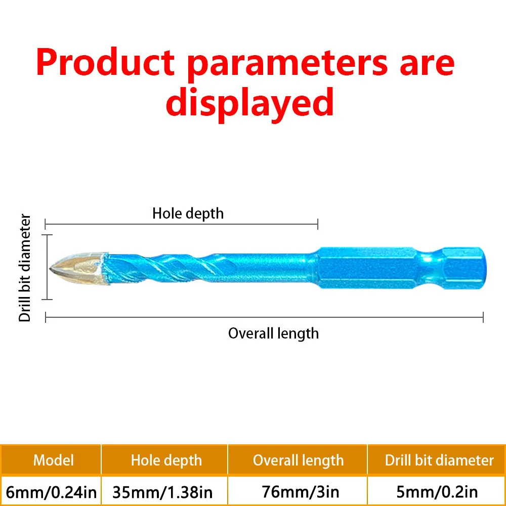 Blue Glass Drilling with Hexagonal Shank Cross Spiral Glass Bit