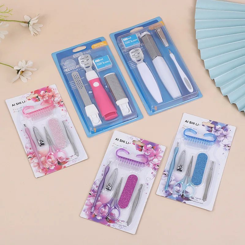 Manicure Pedicure Beauty Tool Kit 6 in 1 Multifunctional Nail Clipper Trimming File Cleaning Brush Set for Home Care