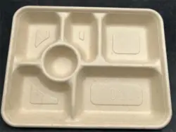 Customized Eco-friendly Biodegradable Sugarcane Bagasse food container 6-Compartment Divided Plate disposable lunch box