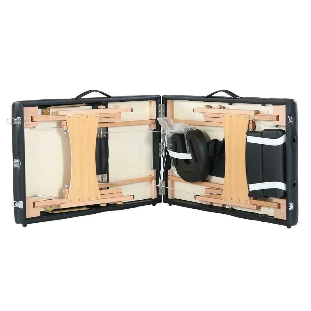 Black 3 Section Synthetic Leather Portable Massage Table Facial Bed