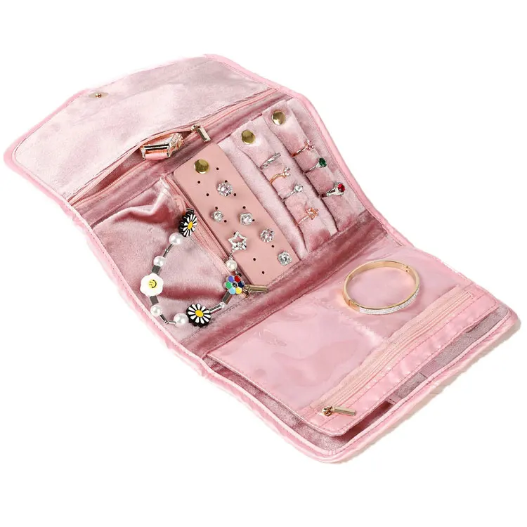 Wholesale Bulk Velvet Jewelry Folding Organizer Case Custom Logo Hot Sale Necklace Pendant Ring Earring Storage Organizer Case