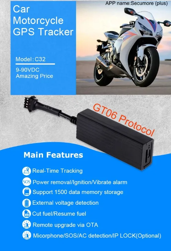 Engine Stop Mini Car GPS Tracker Motorcycle Overspeed Alarm GPS Tracker Vibration Fleet Management GPS Tracking Device
