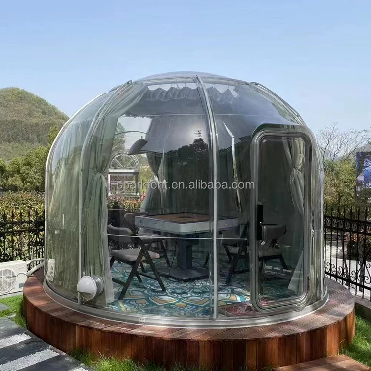 Outdoor PC catering geodesic dome tent house for restaurant with lights