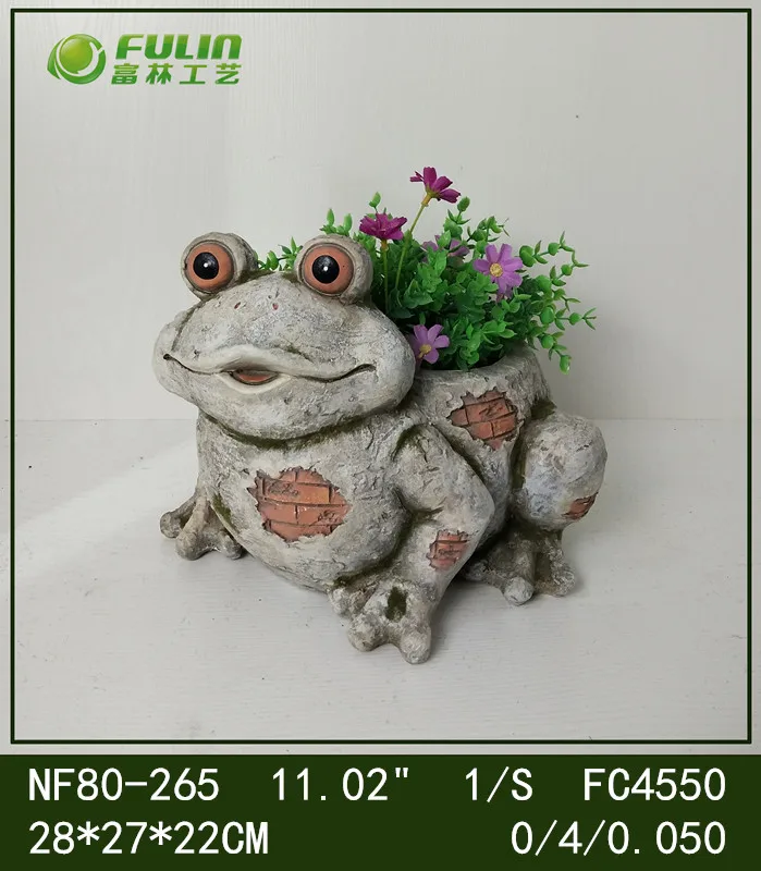 Cute Animal Resin Frog Statue Magnesium Oxide Frog Sculpture Planter for Home Garden Decoration
